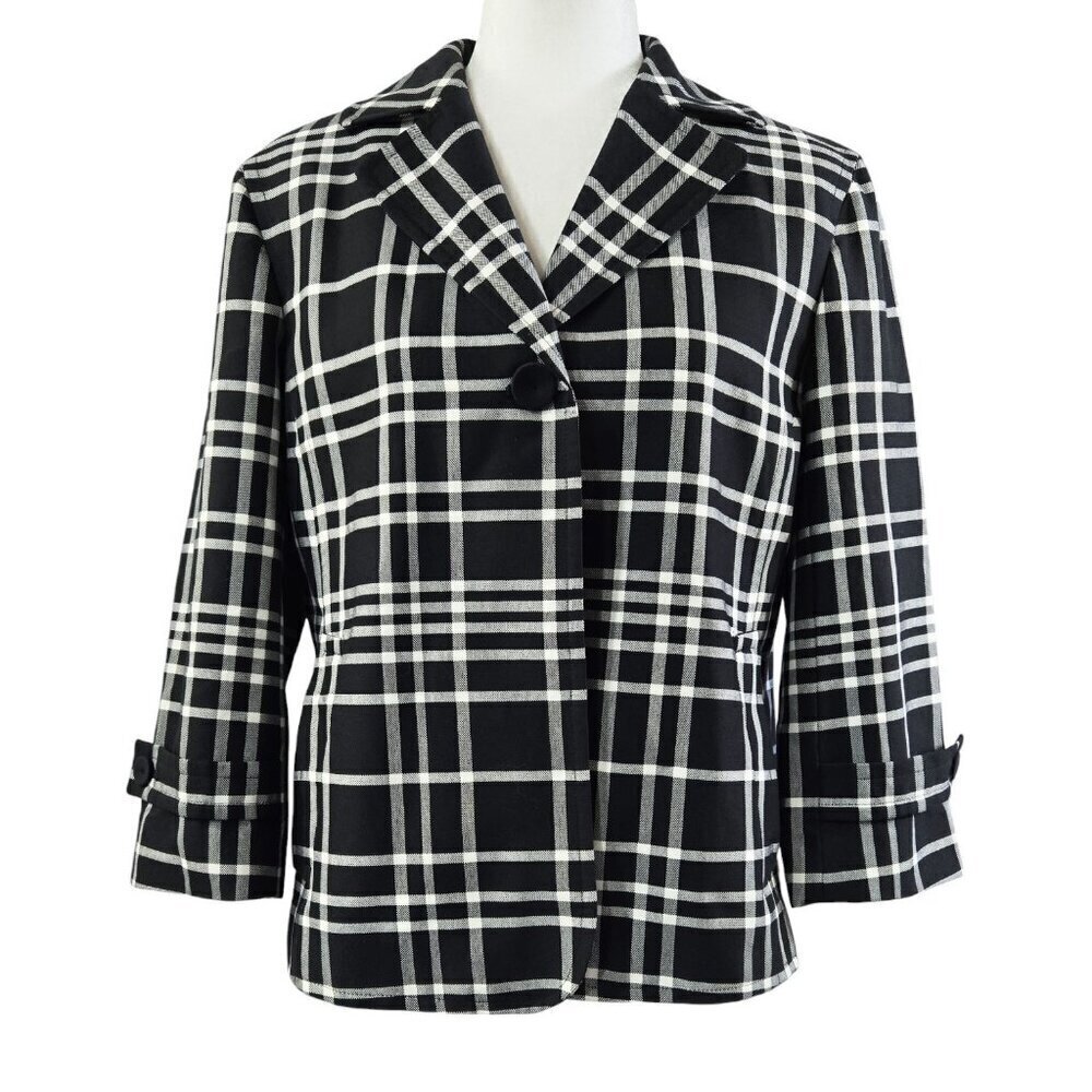 Talbots NWOT Black White Windowpane One Button Blazer Classic Preppy